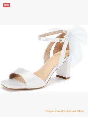 Women's Bow Tie Heeled Sandals Chunky Heels One Strap Satin Ankle Buckle Dress